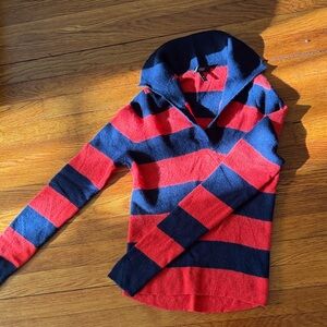 Aqua Cashmere small red-navy Striped Women's Sweater